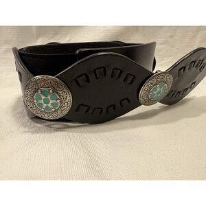 Chico's Concho Womens Black Leather Southwestern Wide Cowboy Rodeo Belt Size L
